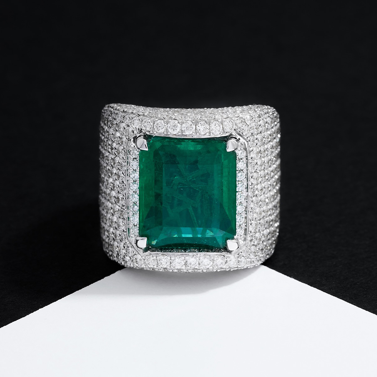 Emerald Cut Full White Sapphire Wedding Band