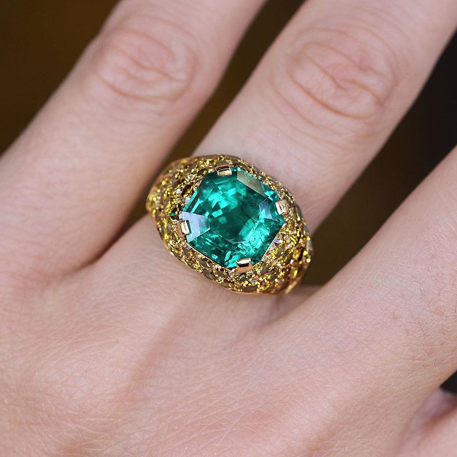 6ct Asscher Cut Emerald Sapphire Engagement Ring