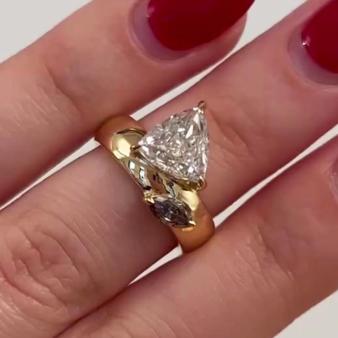 2.25ct Triangle Cut White Sapphire Toi et Moi Ring