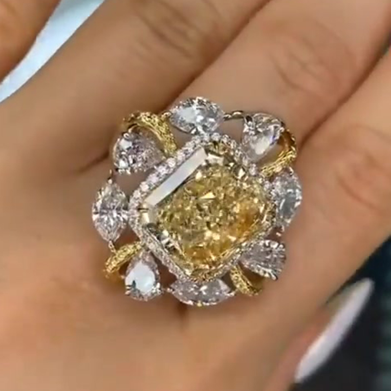3ct Radiant Cut Yellow Sapphire Fantasy Halo Cocktail Ring