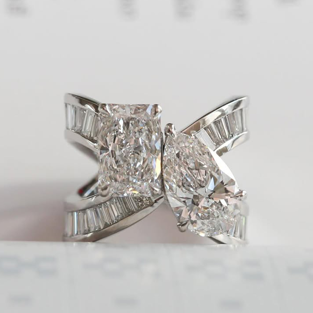 Radiant&Emerald&Pear Cut White Sapphire Band