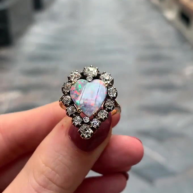5ct Art Deco Heart Cut Opal Sapphire Engagement Ring