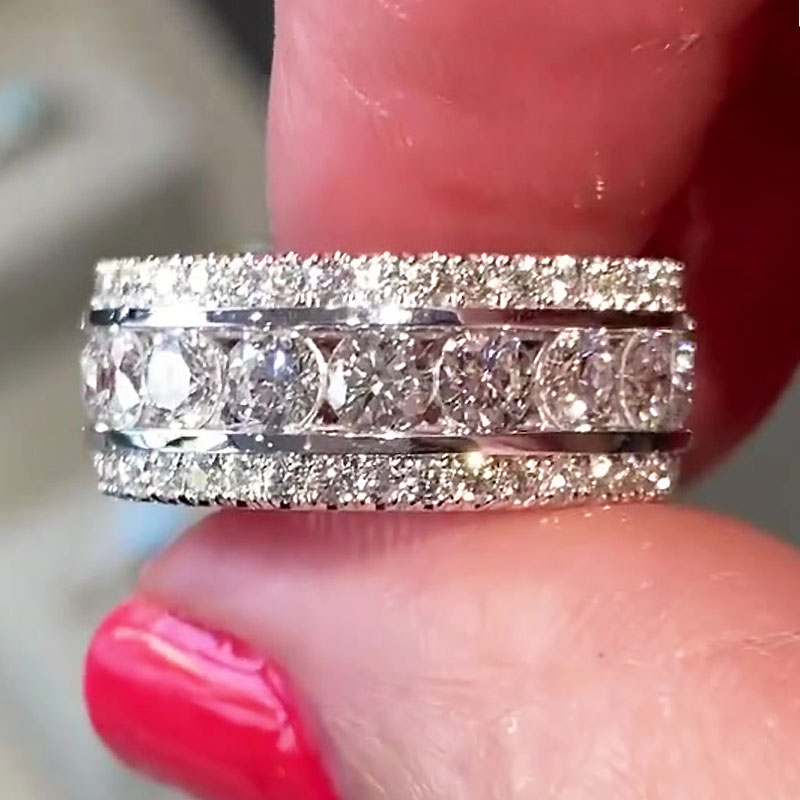 1.53ct Triple Row Round Cut Diamond Wedding Band