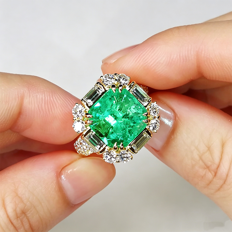 5ct Asscher Cut Emerald Sapphire Cocktail Ring