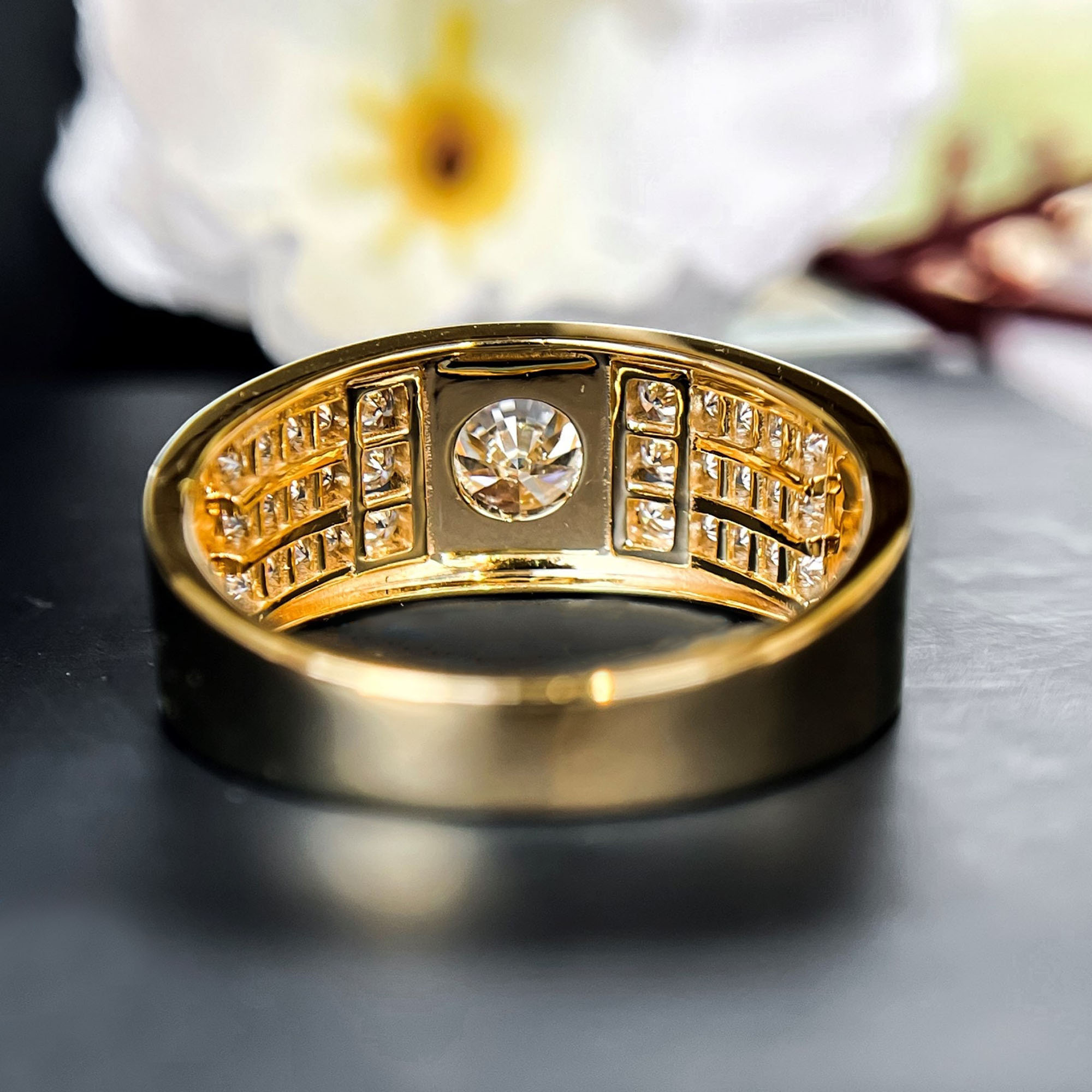 Men's 5ct Round Cut White Sapphire Three Row Pave Ring