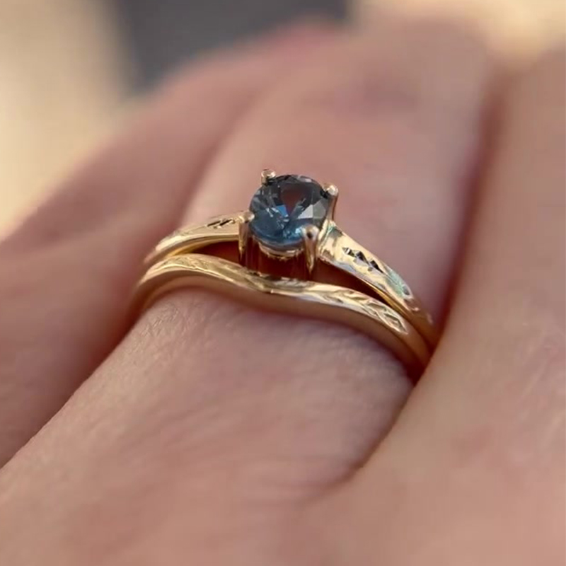 London Blue Sapphire & Scrollwork Oval Cut Wedding Ring Set