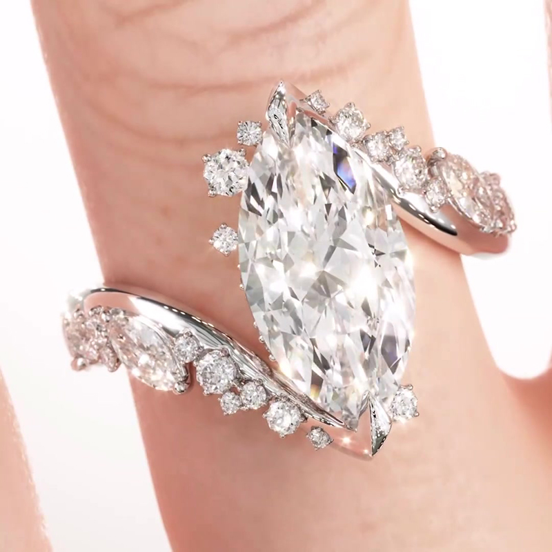 Bypass Design 3ct Marquise Cut White Sapphire Engagement Ring