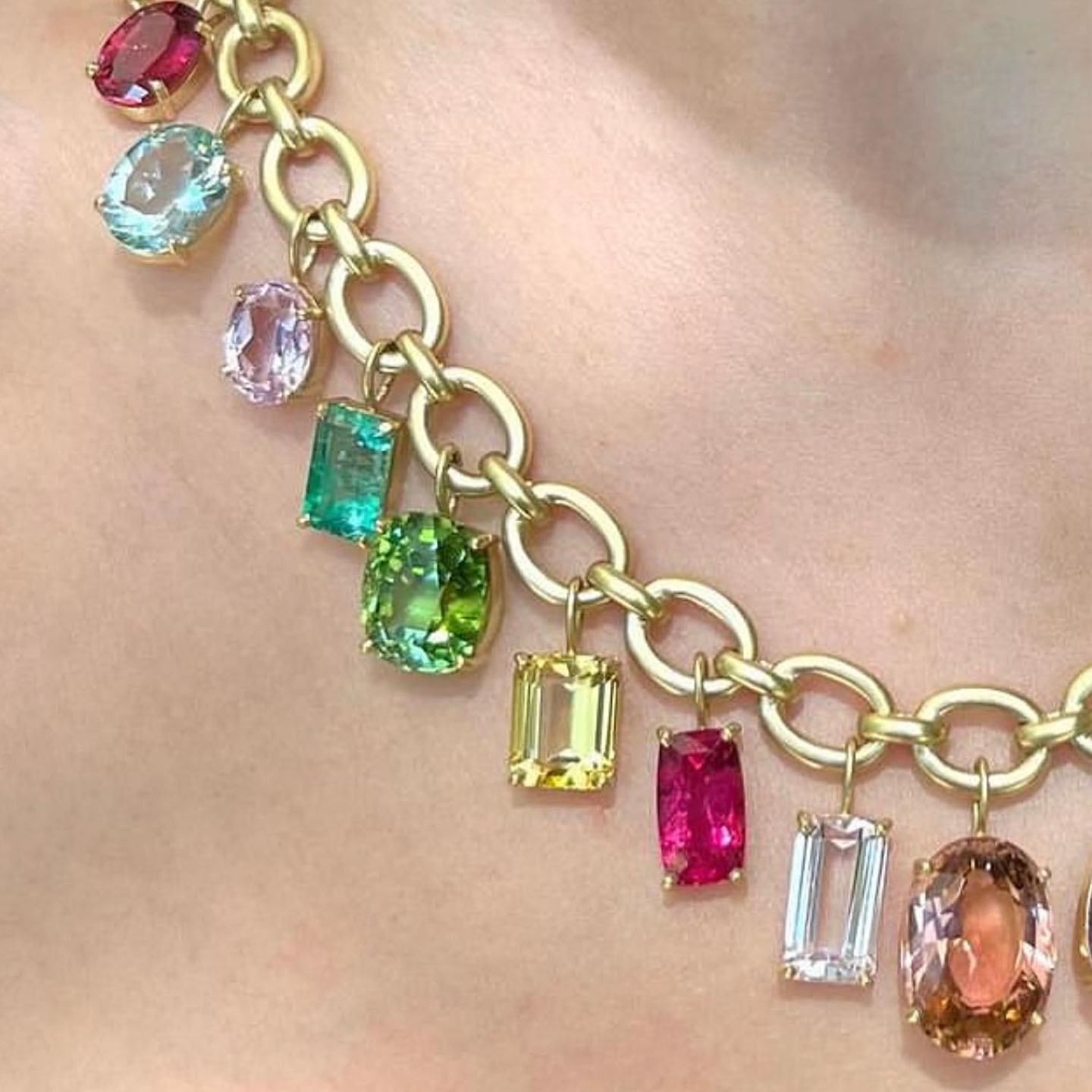 Multi-Cut Rainbow Sapphire Chain Pendant Necklace