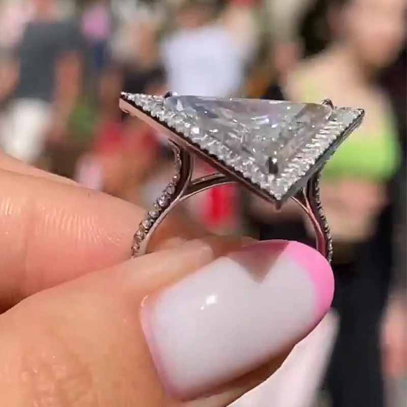 Triangular Shank Diamond Accented White Sapphire Ring