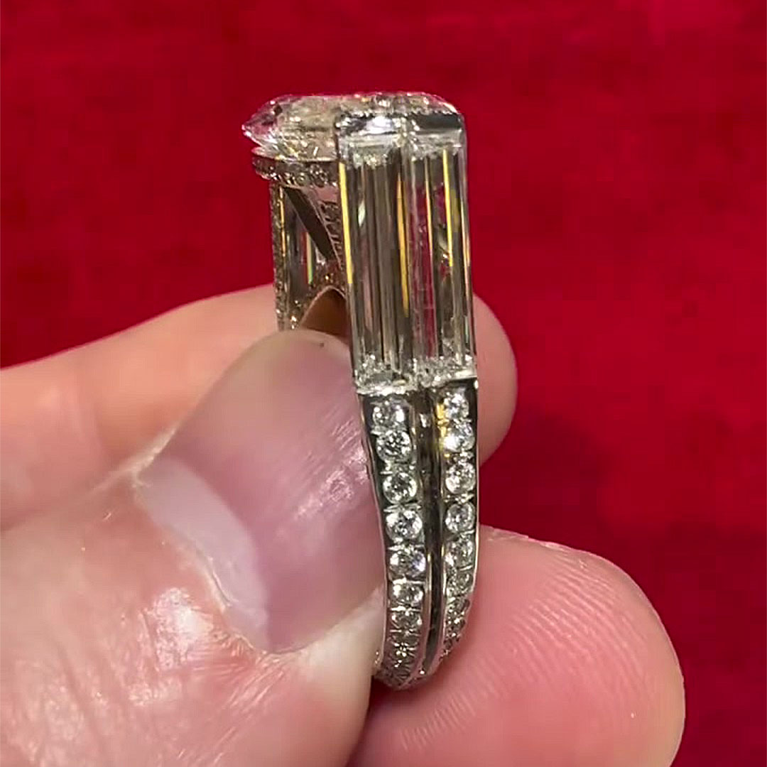 East-west Design 5ct Oval Cut White Sapphire Engagement Ring