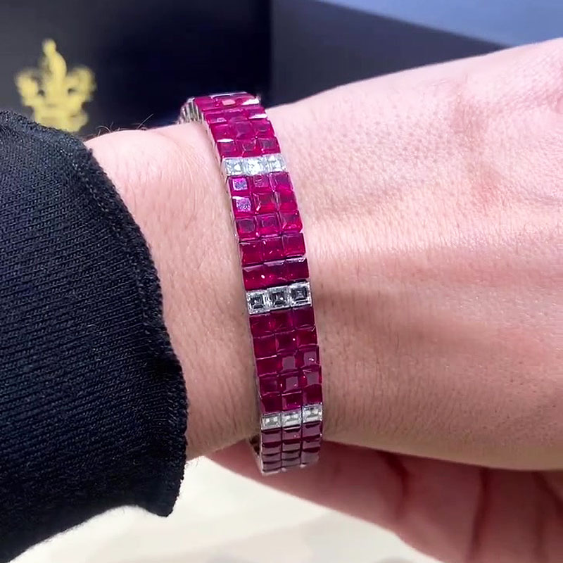 Priness Cut Three-row Two-tone Sapphire Bracelets