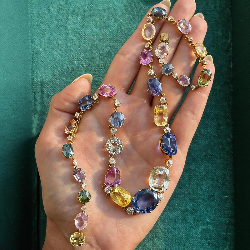 Vintage Multi-Gemstone Rainbow Necklace