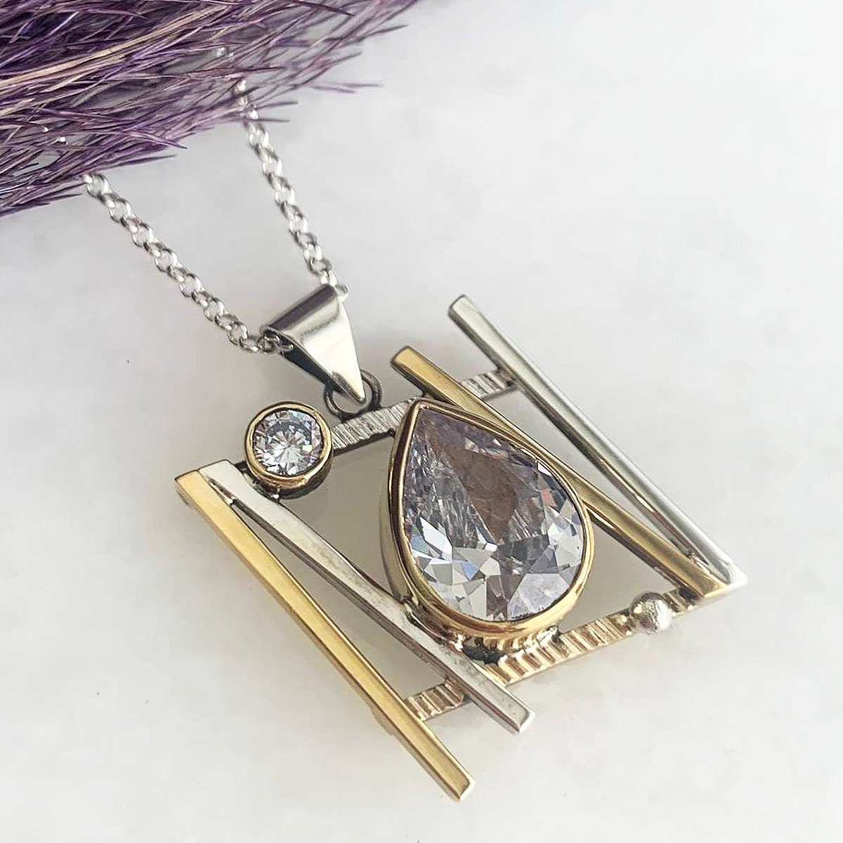 Art Deco Pear Cut White Sapphire Jewelry Set/2pcs