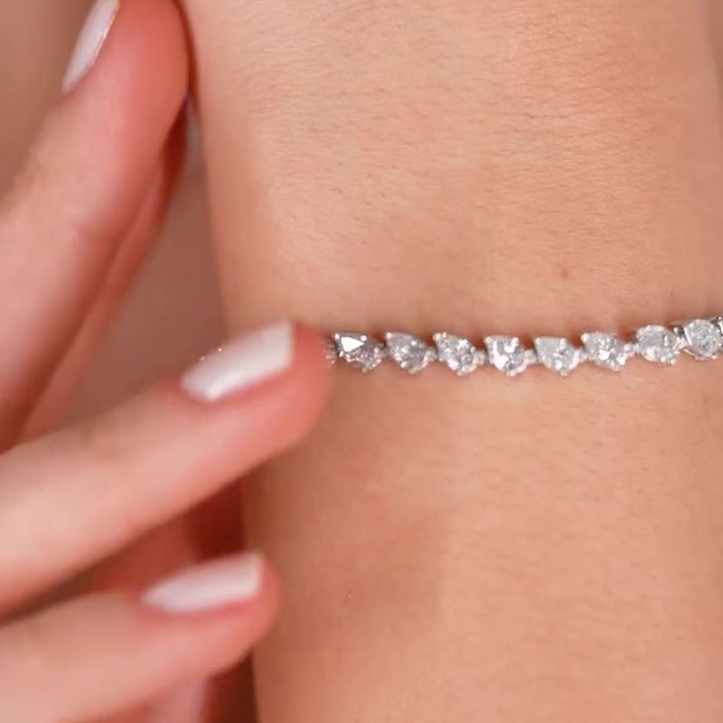 Round& Pear Cut White Sapphire Lariat Jewelry Set (3-Piece: Necklace + Bracelet + Earrings)