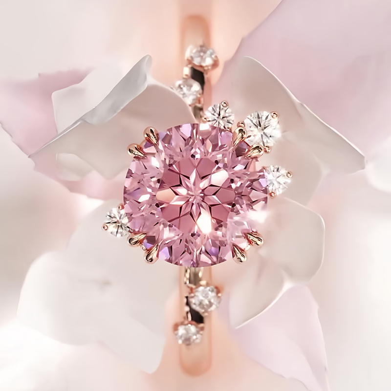 2.5ct Round Cut Pink Sapphire & White Sapphire Asymmetrical Cluster Engagement Ring