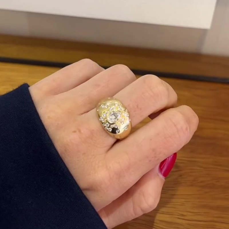 1ct Oval&Round Cut Scattered Diamond Cocktail Ring