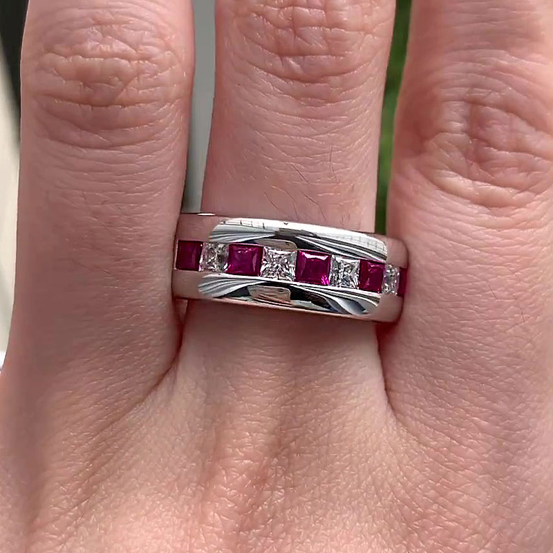 4.25ct Princess Cut Ruby Sapphire Men's Half Eternity Ring