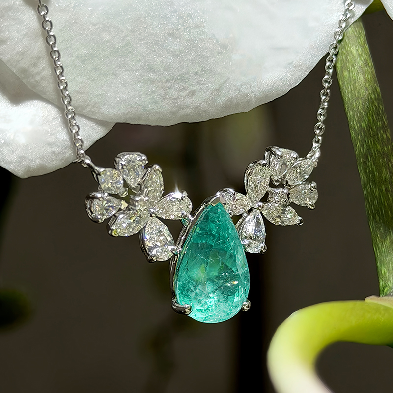 Pear Cut Paraiba Tourmaline & Multi-Cut White Sapphire Layered Necklace Set