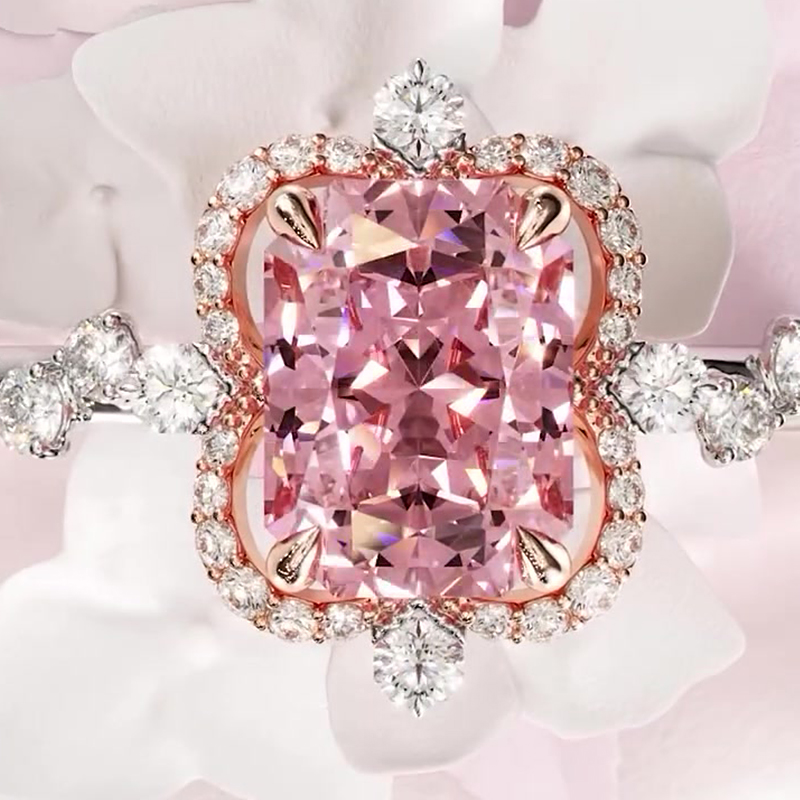 Halo 6ct Radiant Cut Pink Sapphire Engagement Ring