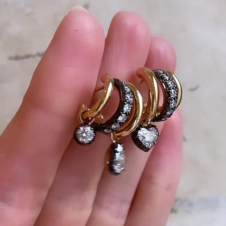 Pear&Round&Heart Cut White Sapphire Hoop Earrings