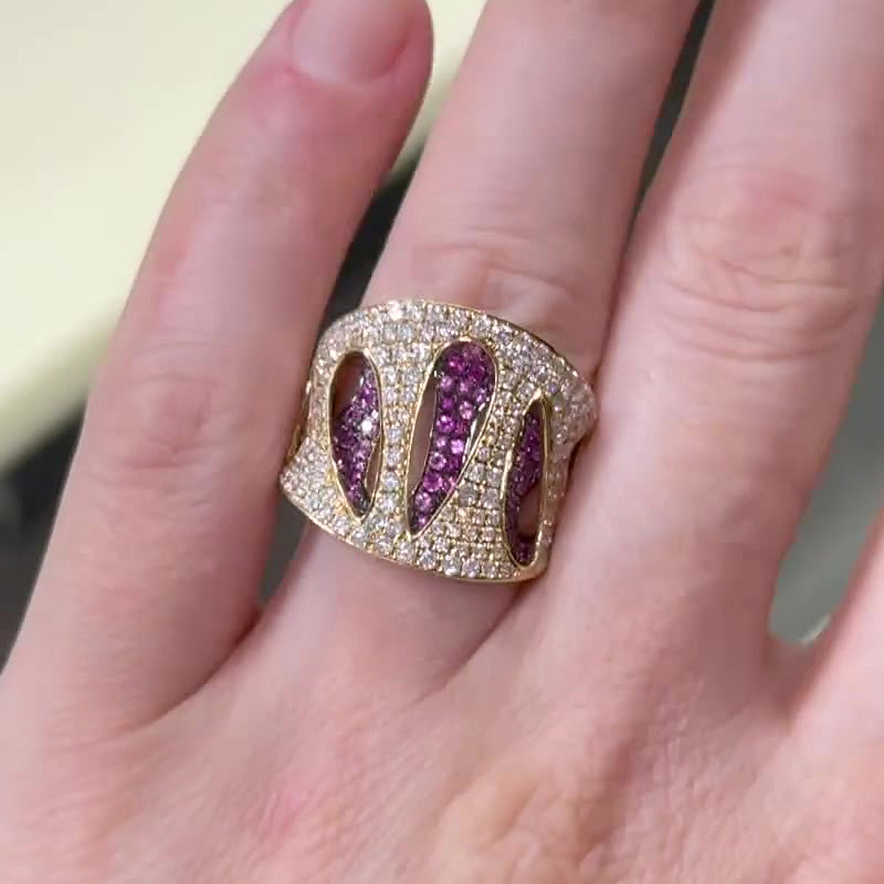 Double Layer Pear Hollow 1.8ct Ruby&White Sapphire Cocktail Ring