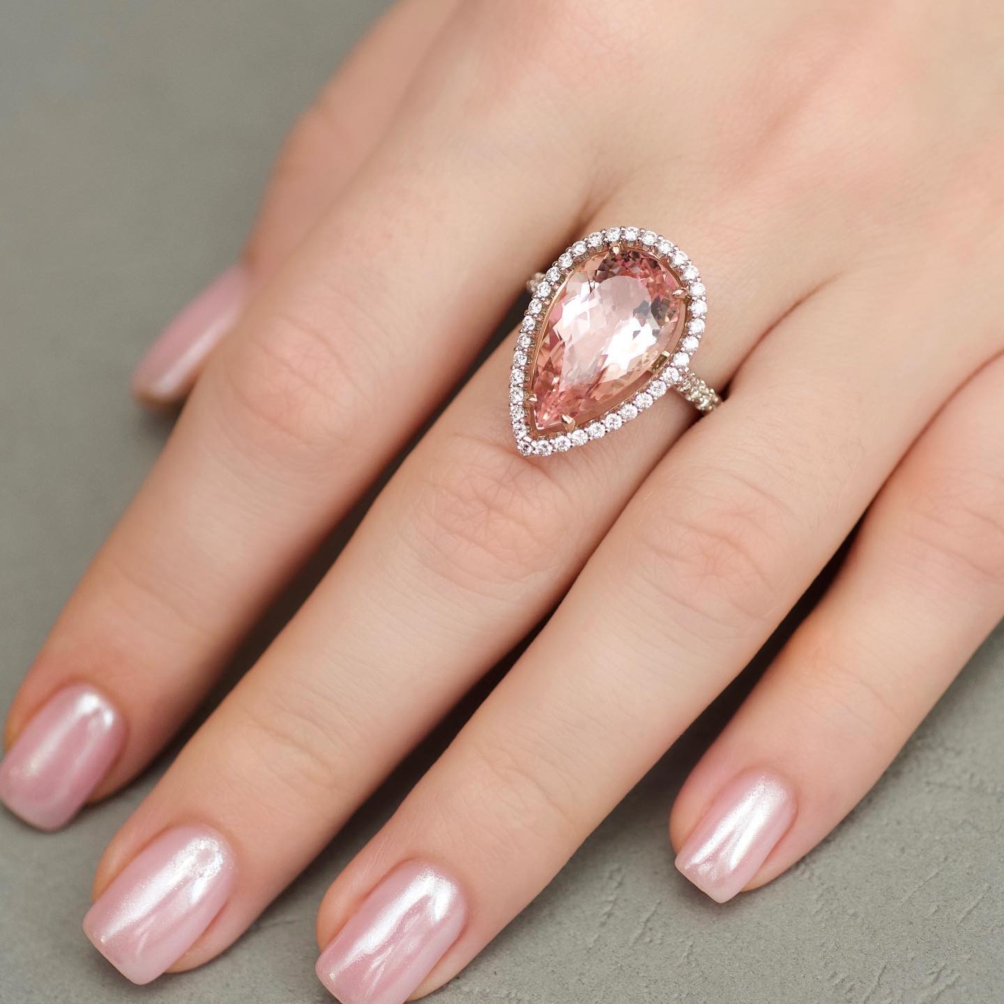 Halo 4ct Pear Cut Pink Sapphire Engagement Ring