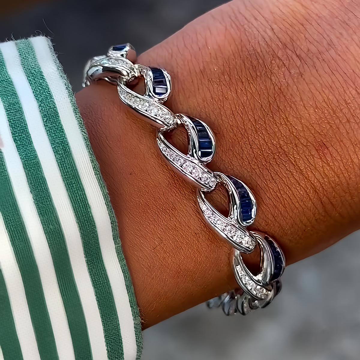 Blue Sapphire Interlocking Diamond Bracelet for Men
