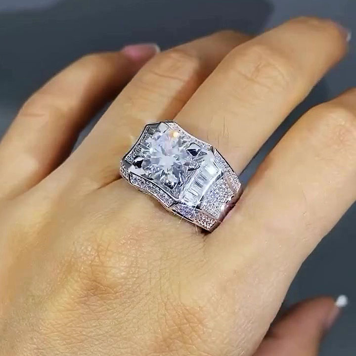 5ct Round Cut White Sapphire Engagement Ring for Men