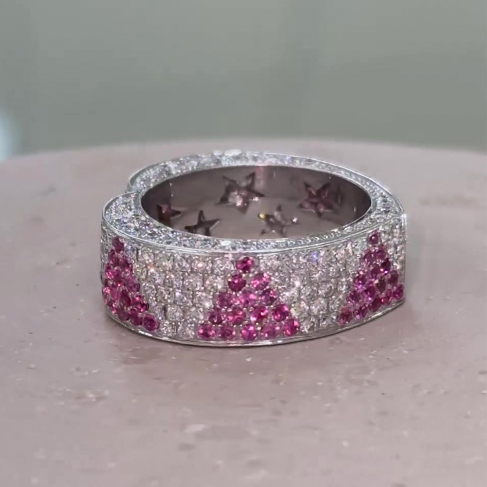 Heart Shape 3.6ct Pink&White Sapphire Pave Setting Band