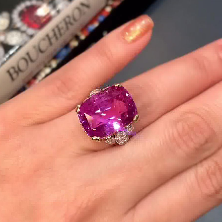 6ct Cushion Cut Pink Sapphire Engagement Ring