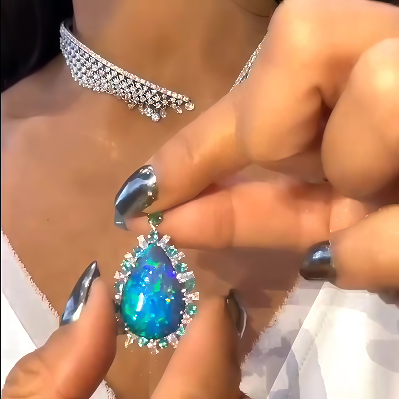 Opal & White Sapphire Convertible Multi-Row Choker Necklace