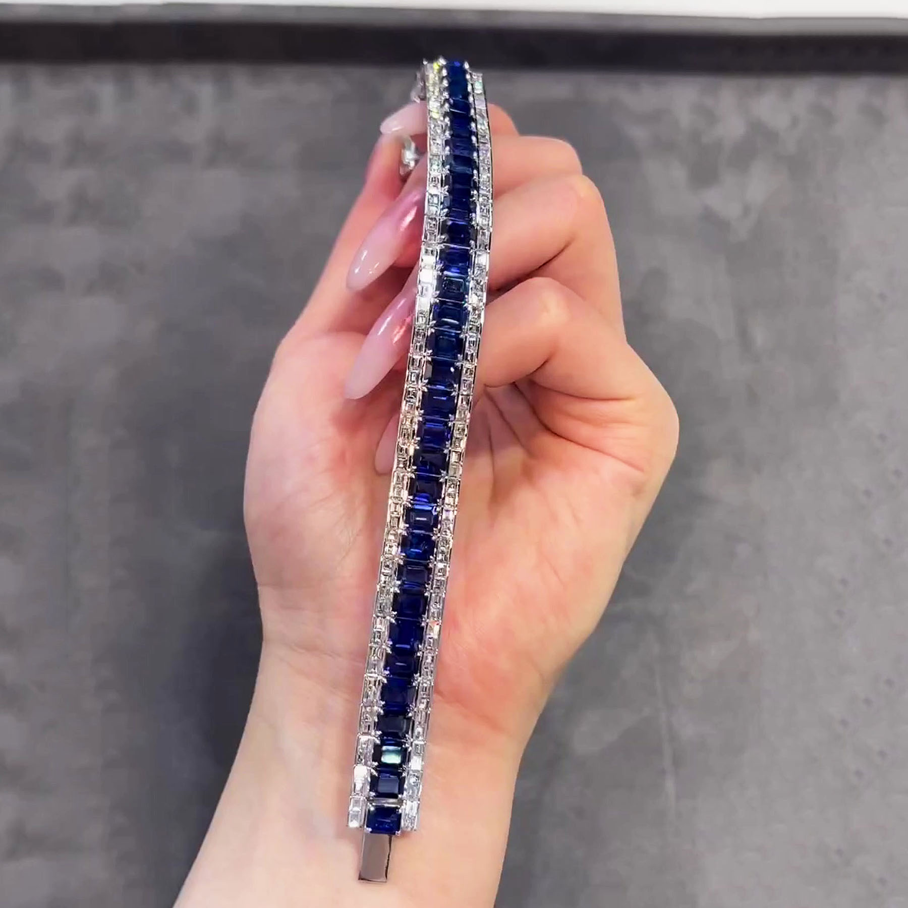 Emerald Cut Blue Sapphire Mosaic Bracelets