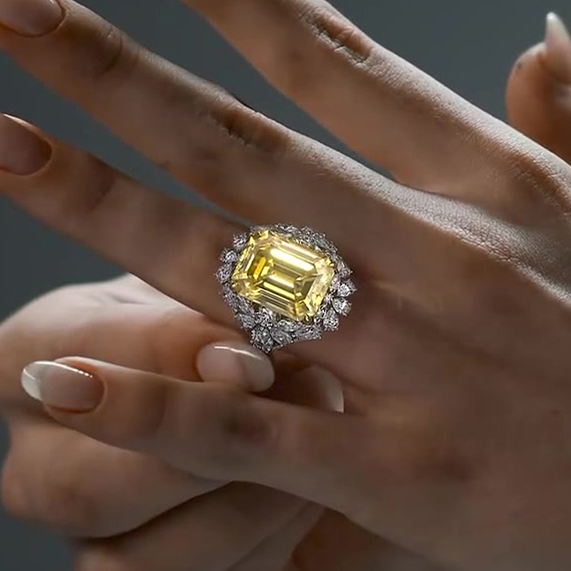 Halo 6ct Emerald Cut Yellow Sapphire Cocktail Ring