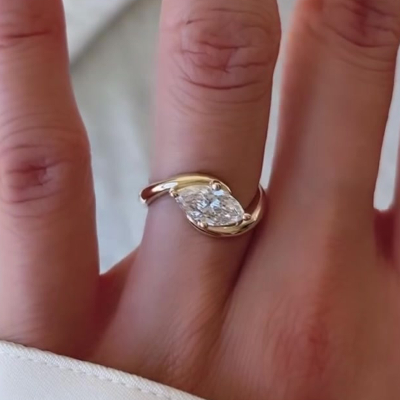 Bypass Design 2ct Marquise Cut White Sapphire Engagement Ring