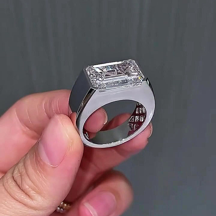 6ct Emerald Cut White Sapphire Men's Engagement Ring