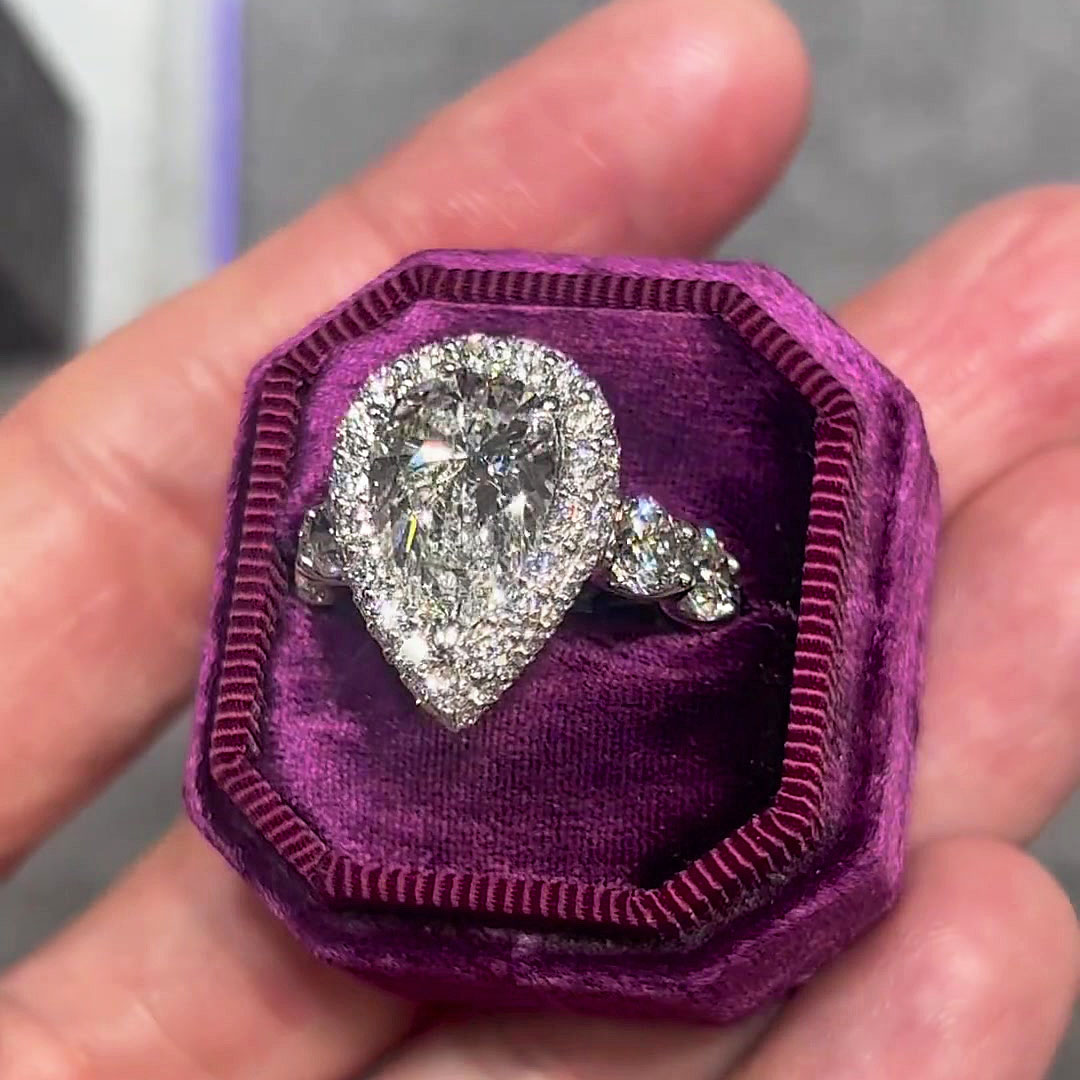 5ct Pear Cut White Sapphire Engagement Ring