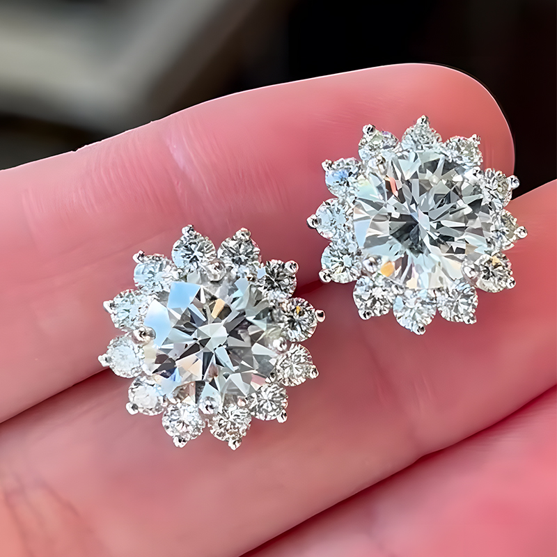 Classic Round Cut White Moissanite Stud Earrings