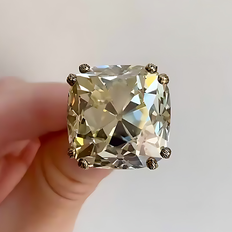 Vintage Antique Gold Large Cushion Cut Citrine Solitaire Ring