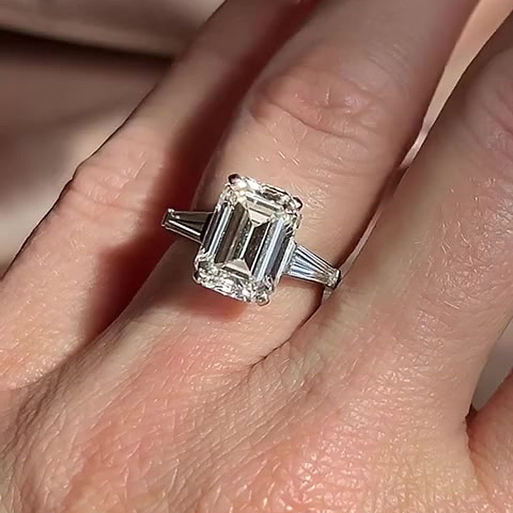 4ct Emerald Cut White Sapphire Engagement Ring