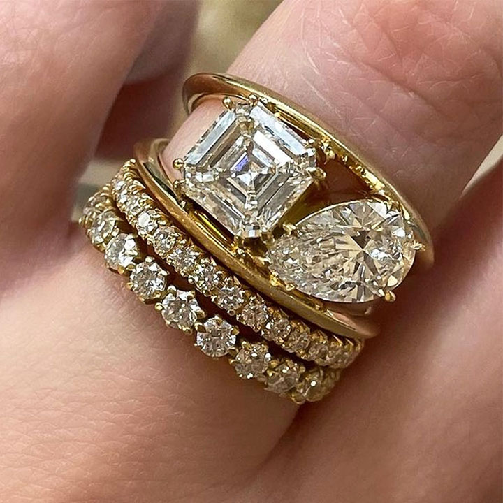 6ct Asscher&Pear Cut White Sapphire Wedding Set/3pcs