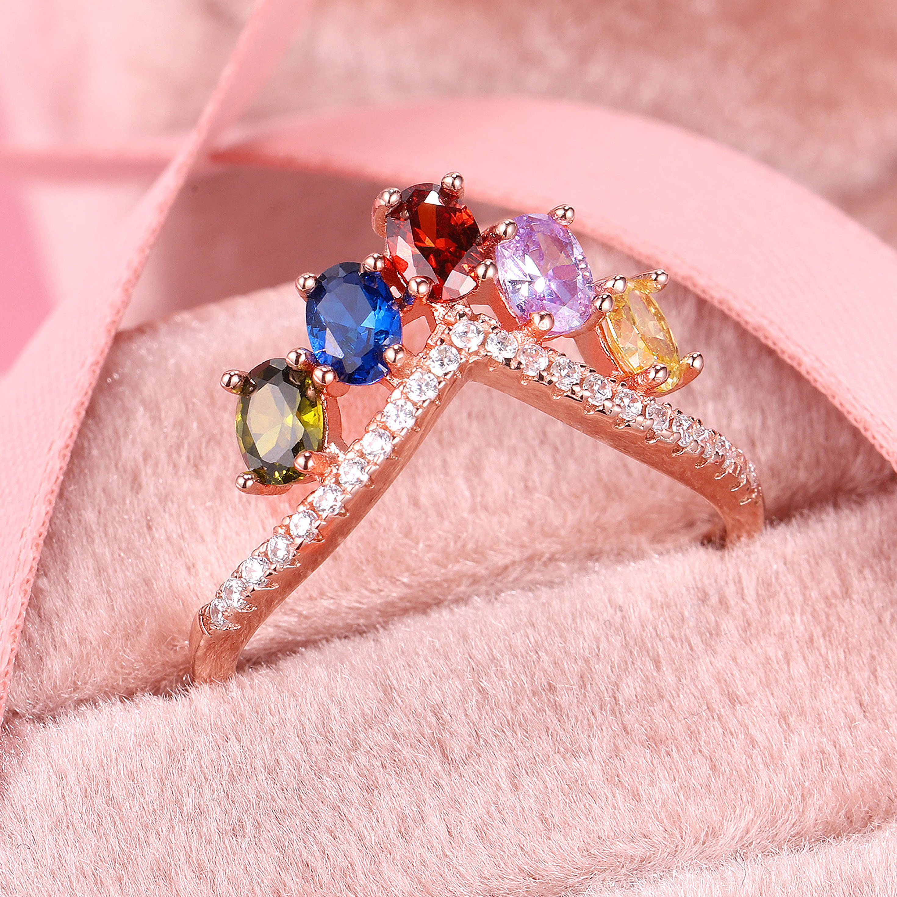 2.85ct Five Stone Oval Cut Rainbow Sapphire Wedding Band