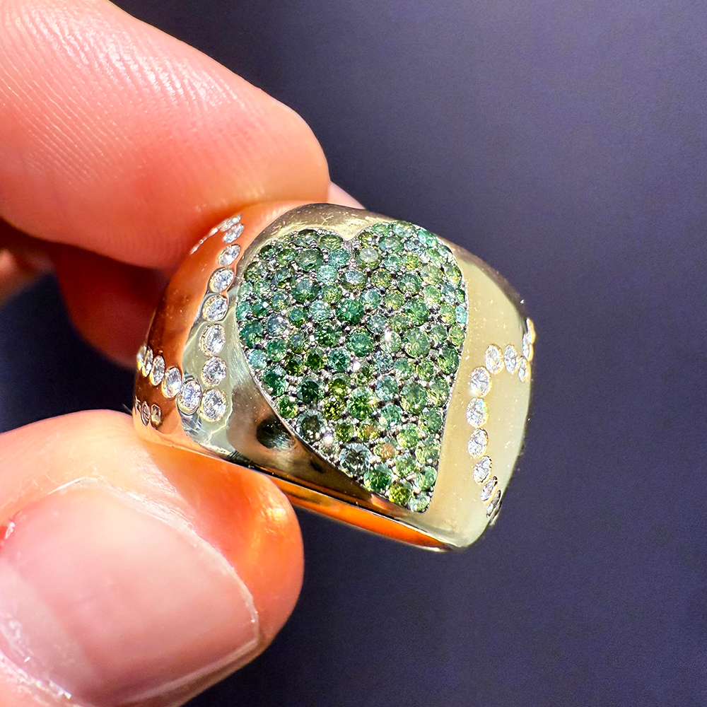 Heart Pave Setting 3.3ct Three Tone Wedding Band