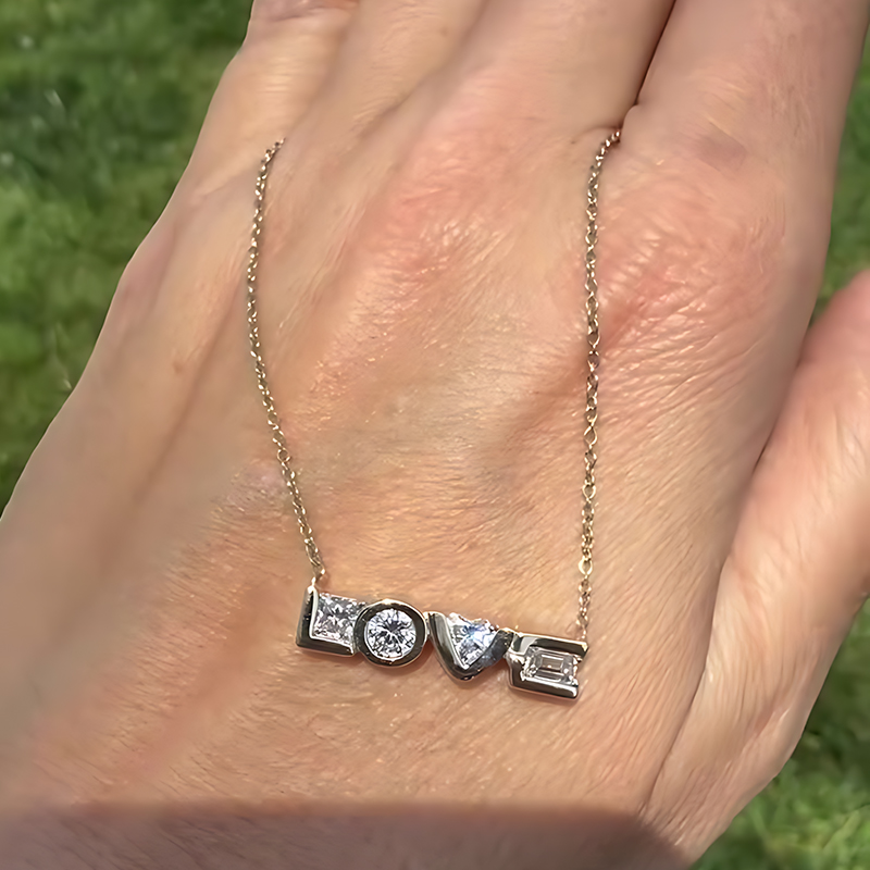 "LOVE" Multi-Cut Gemstone Letter Necklace