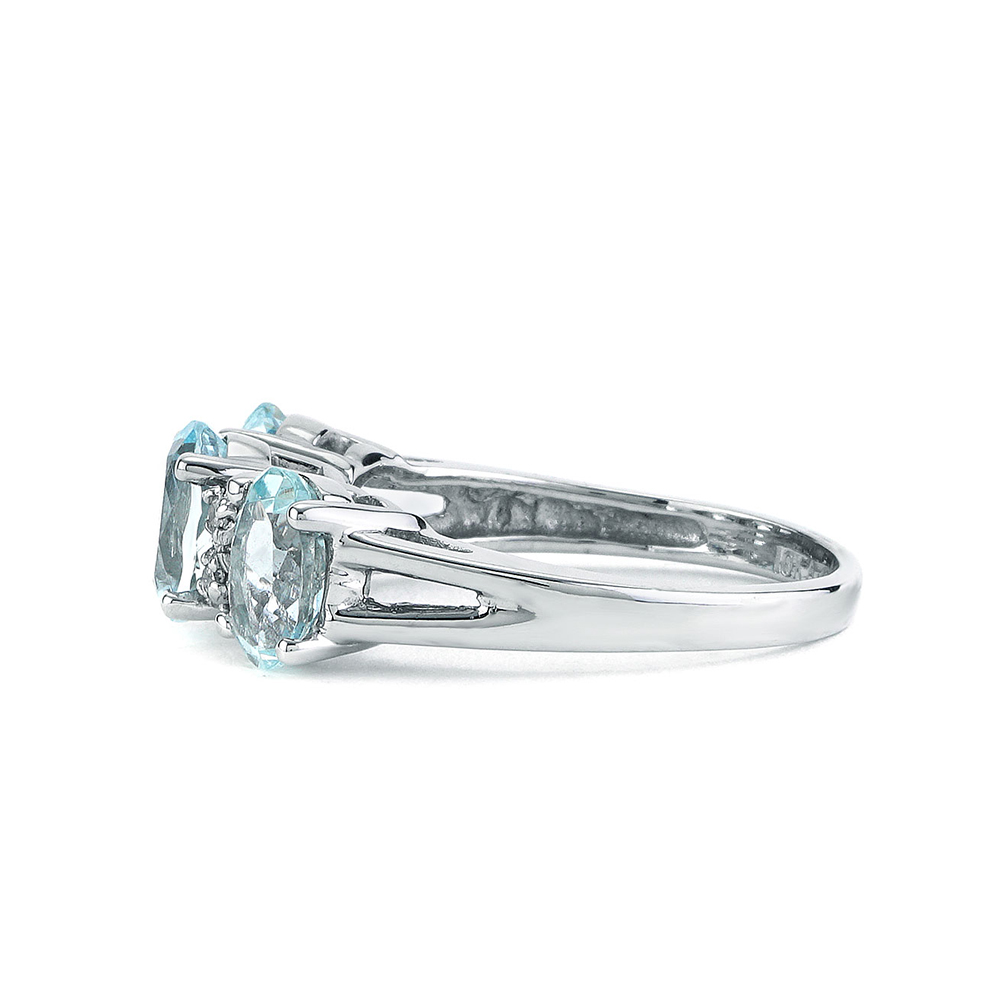 Oval Cut Aquamarine & White Sapphire  Three-Stone Ring