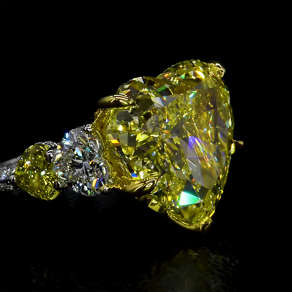 4ct Heart Cut Yellow Sapphire Full Diamond Ring