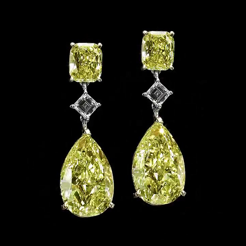 Cushion & Pear Cut Yellow & White Sapphire Drop Earrings