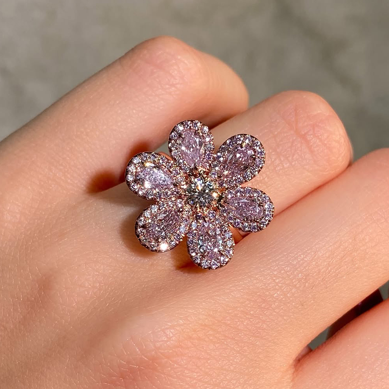 Pear Cut Pink Sapphire Floral Engagement Ring