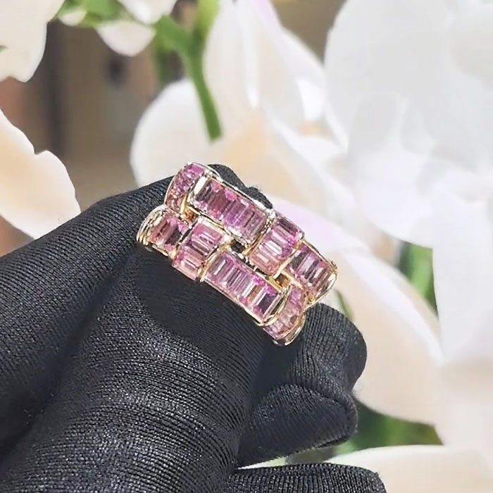 2ct Emerald Cut Pink Sapphire Wedding Band
