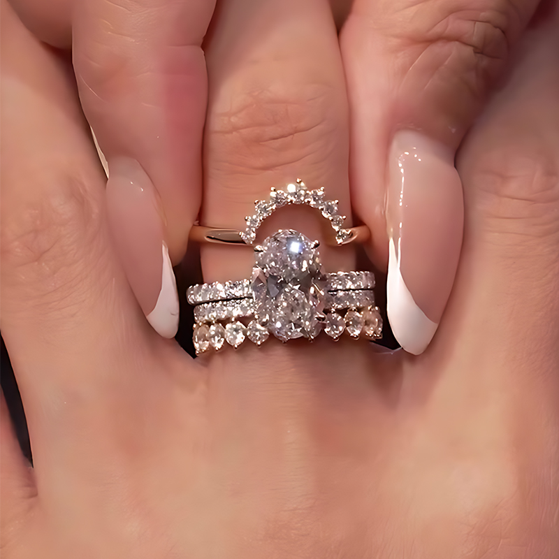 3ct Oval White Sapphire 4-Piece Stackable Ring Set