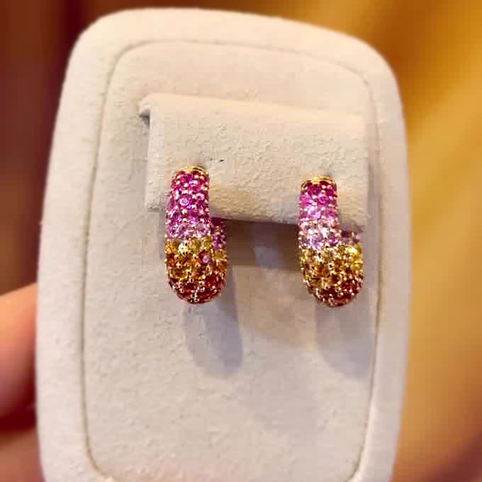 Round Cut Rainbow Sapphire Drop Earrings